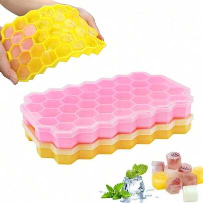 1pc Honeycomb Silicone Ice Cube Trays,LHexagon Ice Cube Mold Reusable, Multi-Color Options, Suitable For Refrigerator, Cocktail, Whiskey And Chocolate.Honeycomb Ice Cube Trays For Freezer With Lid, Reusable Ice Cube Mold For Coffee, Homemade Cold Drinks Silicone Ice Cube Tray