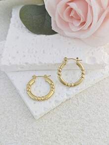 Vintage Stainless Steel Earrings Hoops For Women Hoop Earrings Set For Girls Women Gold Jewelry Earrings Chunky Statement C Shape Hoop Earrings Geometric Thick Stud Earrings Gold Hoops For Teen Girls Beach Bikini Accessories Attractive Clothes, Wedding Dresses Accessories - Versatile JewelryPerfect For Wearing While Swimming, Bathing, Exercising ,Great For Valentines Day, Birthday, Mother Day, And Vacation Surprises. - Gold - View 13