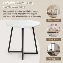 Dining Room Set (5 Pieces), Modern Dining Room Set (With 4 Chairs), Kitchen Table And Chair Set, 80cm Diameter Round Kitchen Table With Black Metal Legs, White MDF Top And Dark Grey Velvet Chairs - Grey - View 4