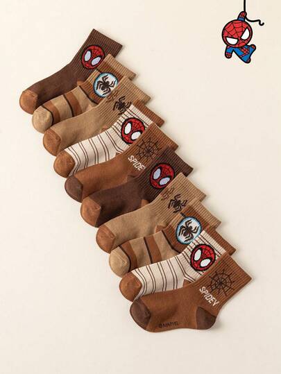 Marvel 5 Pairs Kids Superhero Spider-Man Socks, Boys' Mid-Calf Socks Korean Style Cartoon Socks For Girls, Spring/Summer Spider-Man Superhero Character Socks
