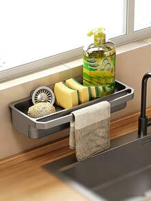 Wall-Mounted Kitchen Storage Rack With Sponge Holder And Dish Rack - Durable PP Plastic Space-Saving Sink Storage Rack, Multi-Functional Plastic Storage Rack Set For Sponge, Soap, Towel, Installed Above Faucet, Modern Design Kitchen Sink Accessories, Bathroom Accessories, Kitchen Accessories, Kitchen Storage - Multicolor - View 10