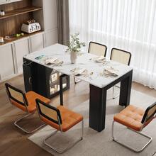 Kitchen Island On Wheels, Extendable Dining Table With Removable Top, Mobile Service Trolley With Power Strips, Which Can Be Used As A Buffet, Sideboard Or Bar Table For The Kitchen And Dining Room (Black) - White + Black + Medium Density Fiberboard + Glass - View 12