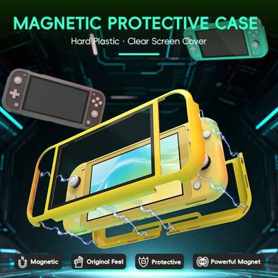  Funda protectora magnética delantera y trasera para Nintendo Switch Lite de DATA FROG, cubierta de plástico duro resistente a los golpes con protección de pantalla de acrílico transparente