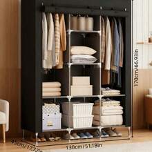 1pc Spacious & Elegant Multi-Layer Multi-Compartment Wardrobe, Large Capacity Easy Assembly, With Hanging Rod & Shelves - Sturdy Frame & Non-Woven Fabric, Simple Freestanding Clothes Storage Cabinet - Multicolor - View 1