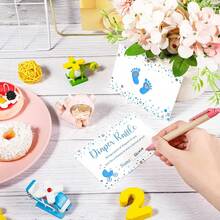 51 Diaper Raffle Tickets With Box For Baby Shower Game Invitations Diaper Raffle Card For Gender Reveal Baby Shower Party Decoration Table Centerpiece(Clear White) - Blue Silver - View 6