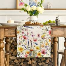 Daisy & Lavender Floral Leaves Spring Tablecloth, Summer Kitchen Dining Table Decor For Home Party - Multicolor - View 11