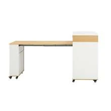 Kitchen Island On Wheels, Extendable Dining Table With Power Strips And Fluted Glass Top, One-Drawer Sideboard, Which Can Be Used As A Kitchen Island Or Sideboard For The Kitchen And Dining Room (White + Natural) - White + Natural Color + Medium Density Fiberboard - View 6