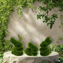 2pcs/1 pieza Escultura de Conejo de Musgo de Peluche Verde, Decoración de Jardín Exterior, Decoración de Pascua y Primavera, Conejo de Plástico Universal para Todo el Año - Conejo mentiroso - Ver 4