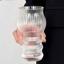 2pcs Creative Unique Shaped Glass Cup, Classic Striped Design, High-Quality Water Glass, Craft Beer Glass, Champagne Glass, Cocktail Glass, Beverage Cup - transparent - View 11