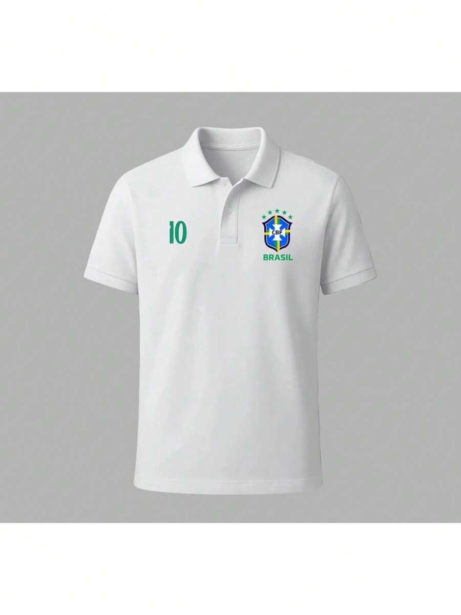 Men's Brazil Fan Short-Sleeved Polo Shirt - 白色 - 查看 1
