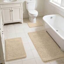 3-Piece Memory Foam Bathroom Rug Set, Ultra Plush Shaggy Bath Mat With Non-Slip Backing, Super Absorbent & Quick-Dry Microfiber Bathroom Floor Mats For Tub, Sink & Toilet, Machine Washable Bath Rugs - Khaki - 查看 2