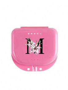 字母 A-Z 牙齿矫正保持器假牙粉色收纳盒，花朵字母装饰，牙套收纳盒，假牙盒，透气正畸牙套盒，保持器盒，牙科收纳盒，假牙放置盒，易于使用，方便携带，牙套矫正器矫正器盒，口腔卫生牙套收纳盒，家庭办公室宿舍用品，家居收纳用品，牙科配件 - 彩色 - 查看 19