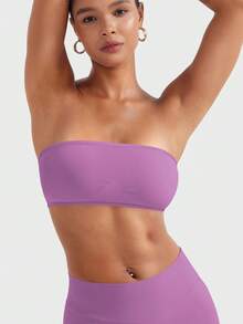 VOYJOY Impact Backless Bandeau Bra Workout Strapless Bandeau Basic Tank Top Adjustable - 玫瑰紫 - 查看 8