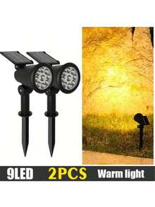 1件/2件 9 LED 太陽能投射燈 戶外防水投光燈 太陽能花園燈 景觀照明裝飾 小徑草坪燈 - 黑色 - 查看 15