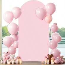 1件浅粉色弹力婚礼拱门背景布，适用于圆顶支架 - 双面弹力背景布（不含支架），适用于宴会、生日派对、仪式、婴儿派对、拍照背景、仪式拱门装饰，弹力背景布，可重复使用的派对配件 - 查看 2