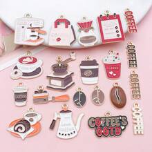 20件套可爱咖啡主题珐琅吊坠，合金滴油吊坠，适用于DIY珠宝制作。 - 咖啡棕 - 查看 8
