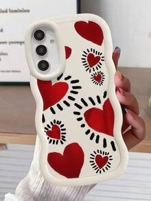 1 pieza Protección completa del orificio de la cámara; Lados con textura ondulada para un agarre cómodo; Acabado mate antideslizante y resistente a la suciedad; Patrón creativo de corazón rojo, lindo y juguetón; Material de funda suave, fácil de desmontar sin dañar el teléfono, compatible con Samsung A14/A15/A16/A17/A04/A05/A06/A07/A54/A55/A56/A34/A35A/36/S25/S25Plus/S25Ultra, A54, G13/14/15 Smartphones, versión internacional, no la versión nacional - Blanco ondulado - Ver 3