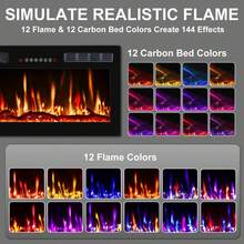 60"Ultra-Thin Silence Linear Electric Fireplace – Recessed & Wall Mounted Fireplace Heater With 12 Adjustable Flame Colors, Remote Control, Log & Crystal Options, 750W/1500W - 60inch - View 4