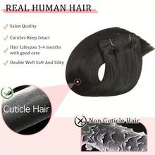 8Pcs Real Human Hair Clip-In Extensions For Women, Invisible & Seamless Double Weft, Natural Straight Remy Hair, #1B - Elegant Style For All Ethnicities, Long & Sleek Look - Natural Black - View 3