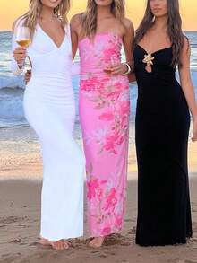 ALA Women's New Summer Bohemian Style Elegant Floral Print Tube Bandeau Slim Fit Dress, Sexy Y2K Bohemian Vacation Summer Outfit, Suitable For Summer Outings, Dates, Beach Vacations, Parties, Independence Day - Multicolor - View 6