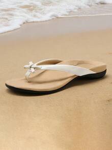 Women's Low Wedge Flip Flops Bow Knot Arch Support Orthopedic Thong Slides Sandals Comfortable Dress Walking Summer Vacation Sandals Shoes - 白色 - 查看 2