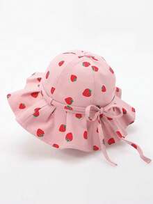 1pc Baby/Toddler/Little Girls' Wide Brim Floral, Strawberry, Pineapple Print Sun Hat, Princess Style Versatile UV Protection Bucket Hat - 1PC - View 8