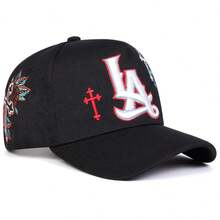 1顶男士洛杉矶卡车司机帽，个性化字母十字刺绣棒球帽，街头时尚五片帽，户外防晒休闲帽，适合春季、秋季、旅行、海滩等场合 - 多色 - 查看 10