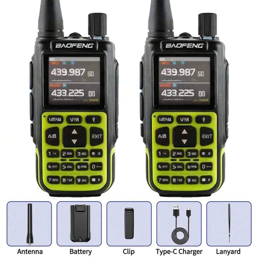 2 PIEZAS BAOFENG Mini 5 Walkie Talkie Dual PTT con Bluetooth, Programación de Aplicación, AM/FM, Cargador NOAA TYPE-C, Actualización de Radio Aficionada UV-5R Mini - Verde-MINI-5-2PCS - Ver 1