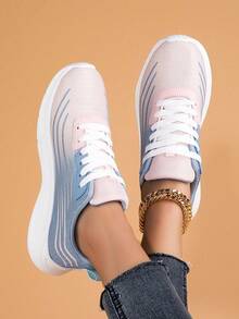 Ladies Sports Shoes Sneakers Women Jogging Female Casual Running Shoes Walking Gym Fitness Footwear Breathable Mesh Fashionable Lightweight Tennis Fitness Shoes Daily Wear All-Match - Pink - View 2