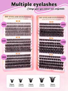 500片簇状假睫毛，浓密卷翘睫毛嫁接套装，D型卷翘，长度10-16毫米混合，DIY睫毛嫁接套装，蓬松柔软的单根睫毛，打造Y2K蝴蝶妆效，包含睫毛胶水、卸妆液和镊子，方便在家DIY - 黑色 - 查看 6