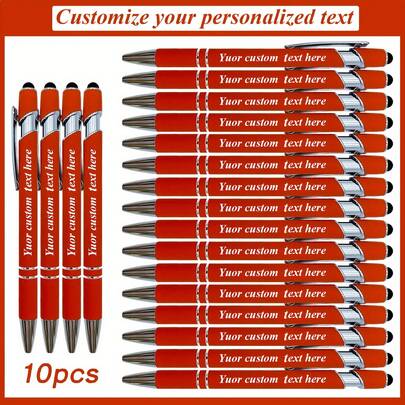10 pezzi Penne a sfera personalizzate con incisione - Scrittura fluida, informazioni personalizzate, compatibili con touch screen, con molletta retrattile, ideali per l'ufficio e gli auguri di Natale