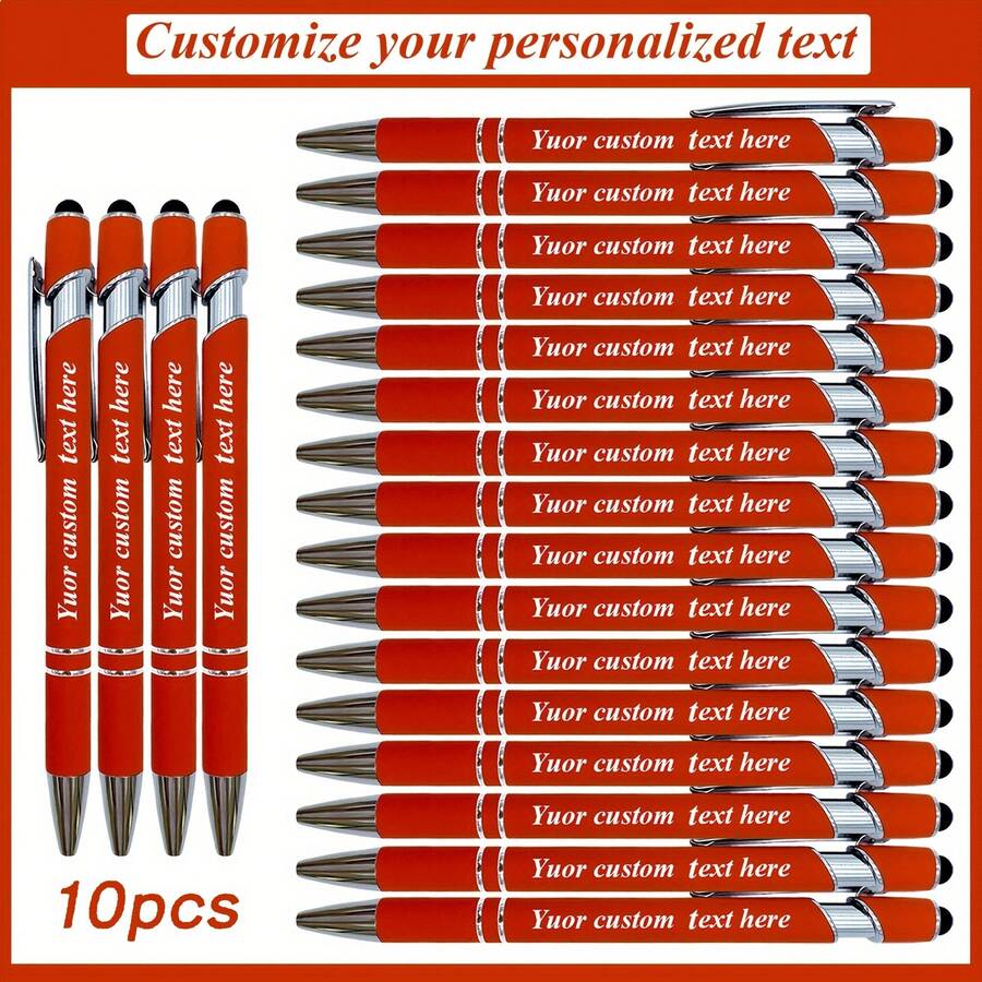 10pcs Customized Engraved Ballpoint Pens - Smooth Writing, Personalized Information, Touch Screen Compatible Retractable Clip, Ideal For Office And Christmas Greetings - Sets - View 1