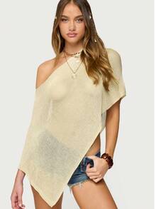 Women Sheer Mesh Poncho Top Crochet Knit Lightweight See Through Shawl Wrap Summer Oversized Loose Shrug Beachwear Swimsuit Bikini Cover Ups - 薑色 - 查看 6