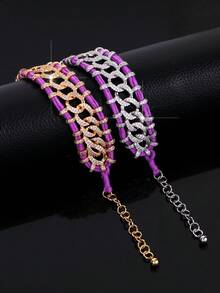 LIGHTSOME 1pc Vintage French Style Beaded Zirconia Woven Colorful Black Pink Yarn Bracelet, Fashion Jewelry Gift For Valentine's Day Mother's Day, 18K Gold Plated Copper Bracelet For Daily Wear - Bracelet - View 5