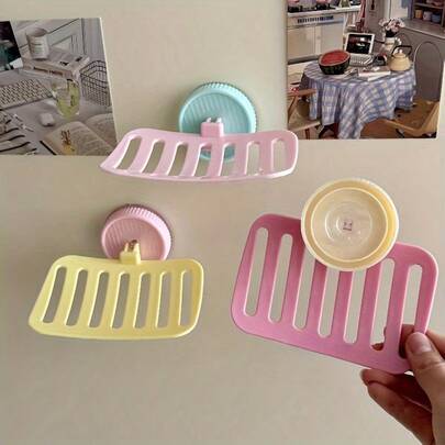 1pc Suction Cup Soap Dish, Candy Color Soap Box, Bathroom Soap Holder Without Drilling, Suitable For Shampoo, Toothbrush, Soap, Efficient Drainage, Usable In 4 Seasons, Suitable For Christmas & Halloween