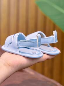 0-1 Years Old Infant Infant Boys/Girls Animal Pattern PU Hook And Loop Flat Casual Fashion Sandals, Suitable For Daily, Summer, Beach, And Toddler - Baby Blue - View 5