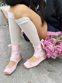 Women's Flat Ballet Shoes Suqare Toe Lace Up Shoes Ballet Flats With Bow Comfortable Lightweight Cross Straps Tabi Shoes Cute Satin Ballet Flats For Wedding Work Party Dressy Elegant Soft Shoes - 粉色 - 查看 9
