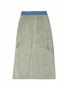 GILIPUR Y2K风格绿色休闲优雅女士抽绳中长裙，街头时尚口袋设计，春季款 - 綠色 - 查看 8