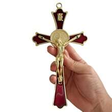Golden St Benedict Crucifix Metal Wall Art, 7.8x4.1 Inch Cross, Blue/White/Black/Red Wall Decor, Saint Benedic Cross For Home Decoration, Catholic Gift - Multicolor - View 13