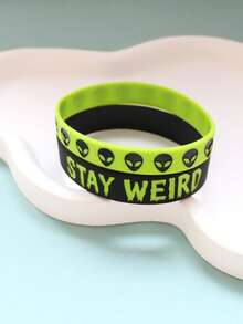 新款夜光外星人硅胶手环，手工橡胶腕带 - 黑色綠色 - 查看 4