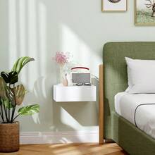 Floating Bedside Table Wall-Mounted Nightstand With Storage Drawer Small Side End Table For Bedroom White - White - View 2