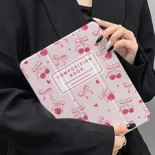 粉色樱桃蝴蝶结笔记本保护套，自动唤醒/睡眠三折支架，防震，带笔插，适用于 10/Air 5/11 M3/Pro 11 - 粉色 - 查看 5