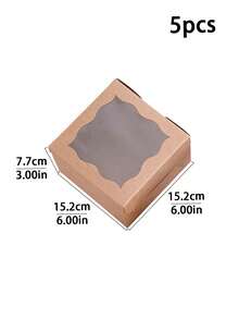 5pcs/10pcs 6x6x3in Sturdy Cake Box, White Cardboard & Kraft Paper, Wave Window For Cookie & Souvenir Gift Packaging - View 14