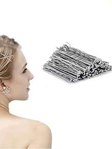 50/100/150/200个黑色简约纯色发夹，5厘米，适合女性和女孩，黑色发饰，小巧黑色发卡，发夹，发卡，防毛躁发夹，波浪发夹，女士发型夹 - 銀色 - 查看 3