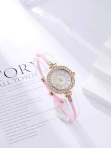 1pc Elegant Quartz Watch And Jewelry Accessory Set, Featuring A Stylish Round Women's Wristwatch And Rhinestone Bracelet. - Multicolor - View 5