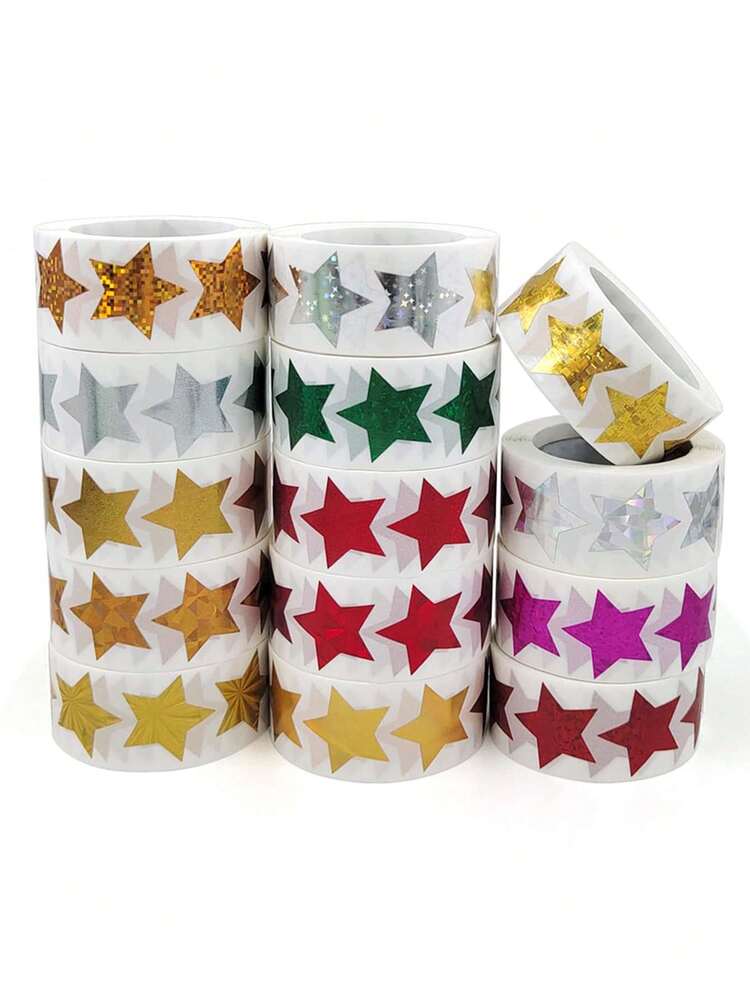 500颗闪亮星星贴纸 - 自粘星星，适用于奖励、手工制作和课堂教学。 - 多色 - 查看 10