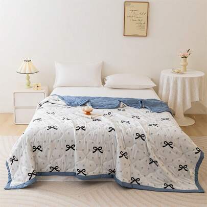 1件手工包边夏季被子，轻盈透气，活力印花，不易褪色，适合居家卧室、户外旅行、学生宿舍、办公室午睡，单人/双人尺寸