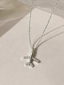 1件S925纯银飞机造型吊坠项链，适合儿童佩戴，低过敏性，飞机俱乐部及立方氧化锆项链，适合作为女孩周年纪念派对生日礼物 - 飛機 - 查看 6