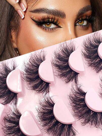 ENCHUW 4 Pairs Synthetic False Eyelashes, 3D Multi-Layered Fluffy & Thick Lashes, 25mm Dramatic Cat Eye Style, Suitable For Beginners, Reusable & Lightweight