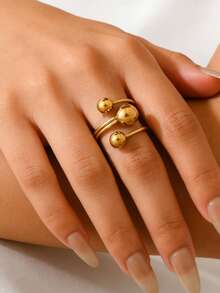 1枚时尚银色珍珠几何球螺旋缠绕戒指，现代简约V形螺旋戒圈，适合派对、生日、周年纪念、母亲节礼物、日常佩戴 - 銀色 - 查看 11